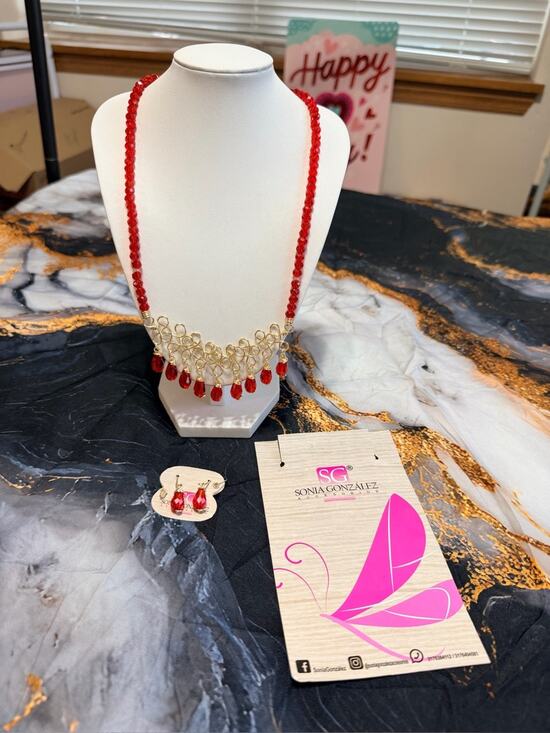 Sonja Gonzalez Jewelry - Sonja Gonzalez red necklace and earring set NWT!